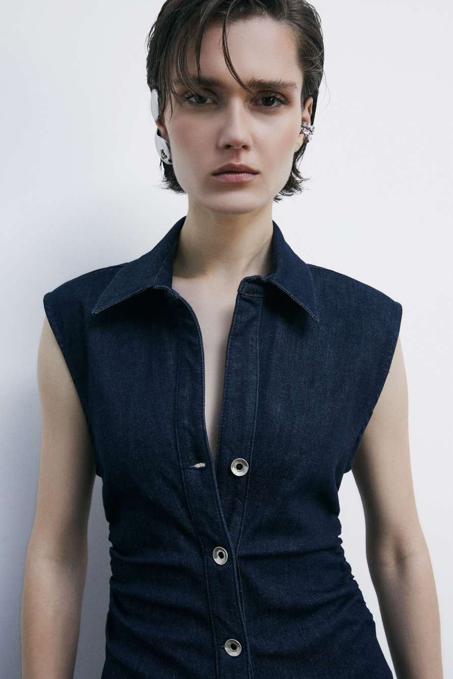 Миди-платье из джинсовой ткани без рукавов, Синий, Patrizia Pepe