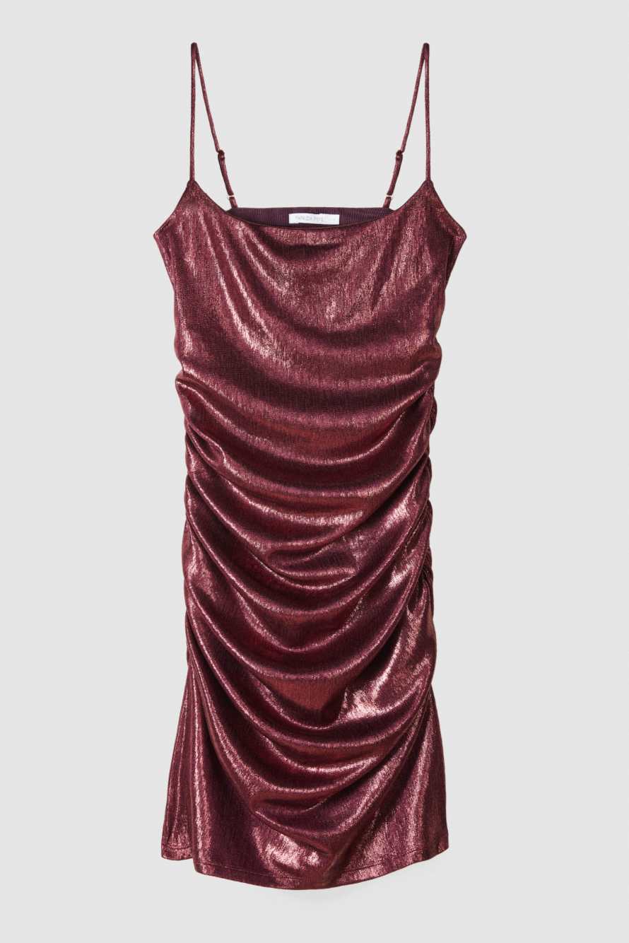 Robe courte drap&eacute;e en jersey lamin&eacute;, Bordeaux, Patrizia Pepe