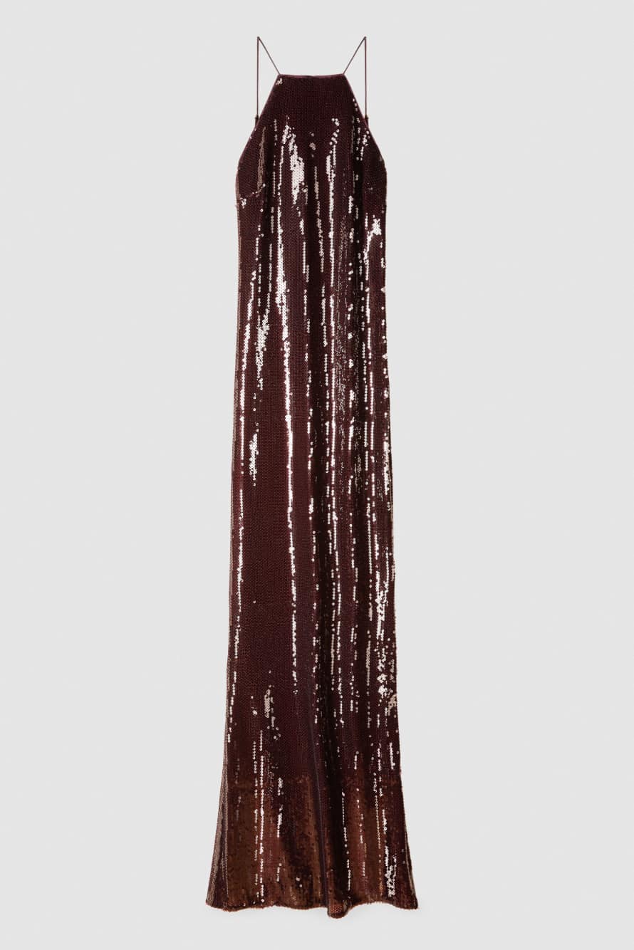 Long Tulle Dress with Sequins, Bordeaux, Patrizia Pepe