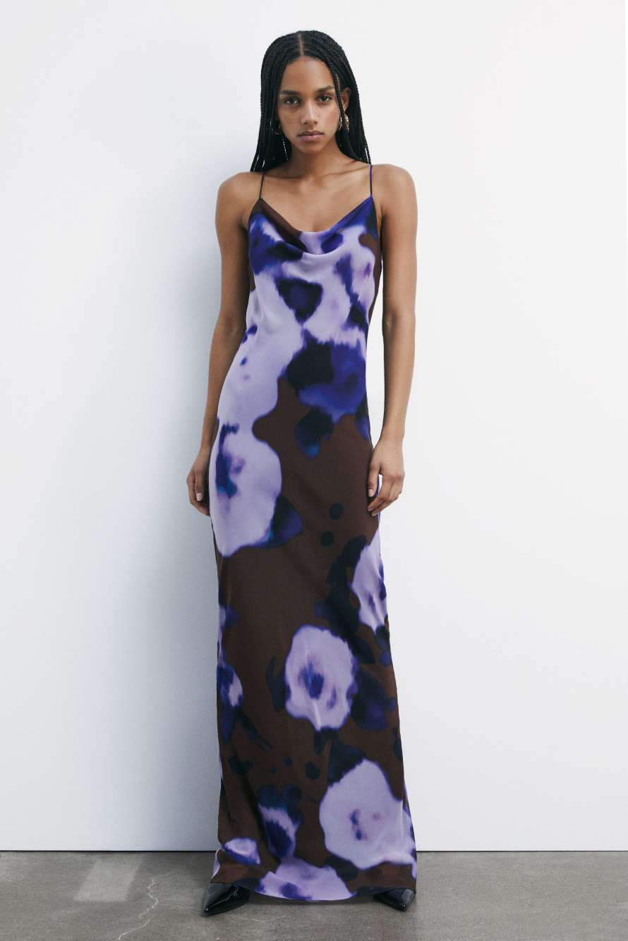 Long chiffon dress with thin straps, Abstract Fantasy, Patrizia Pepe