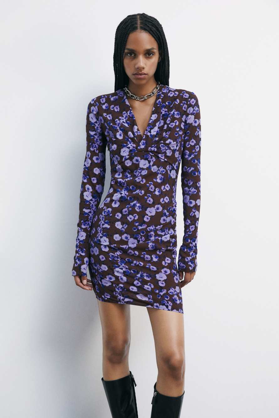 Мини-платье с цветочным принтом и узлом спереди, Абстрактная фантазия, Patrizia Pepe