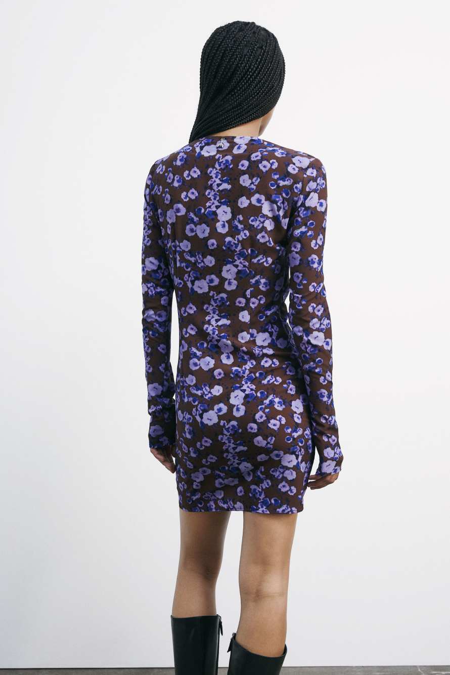 Мини-платье с цветочным принтом и узлом спереди, Абстрактная фантазия, Patrizia Pepe