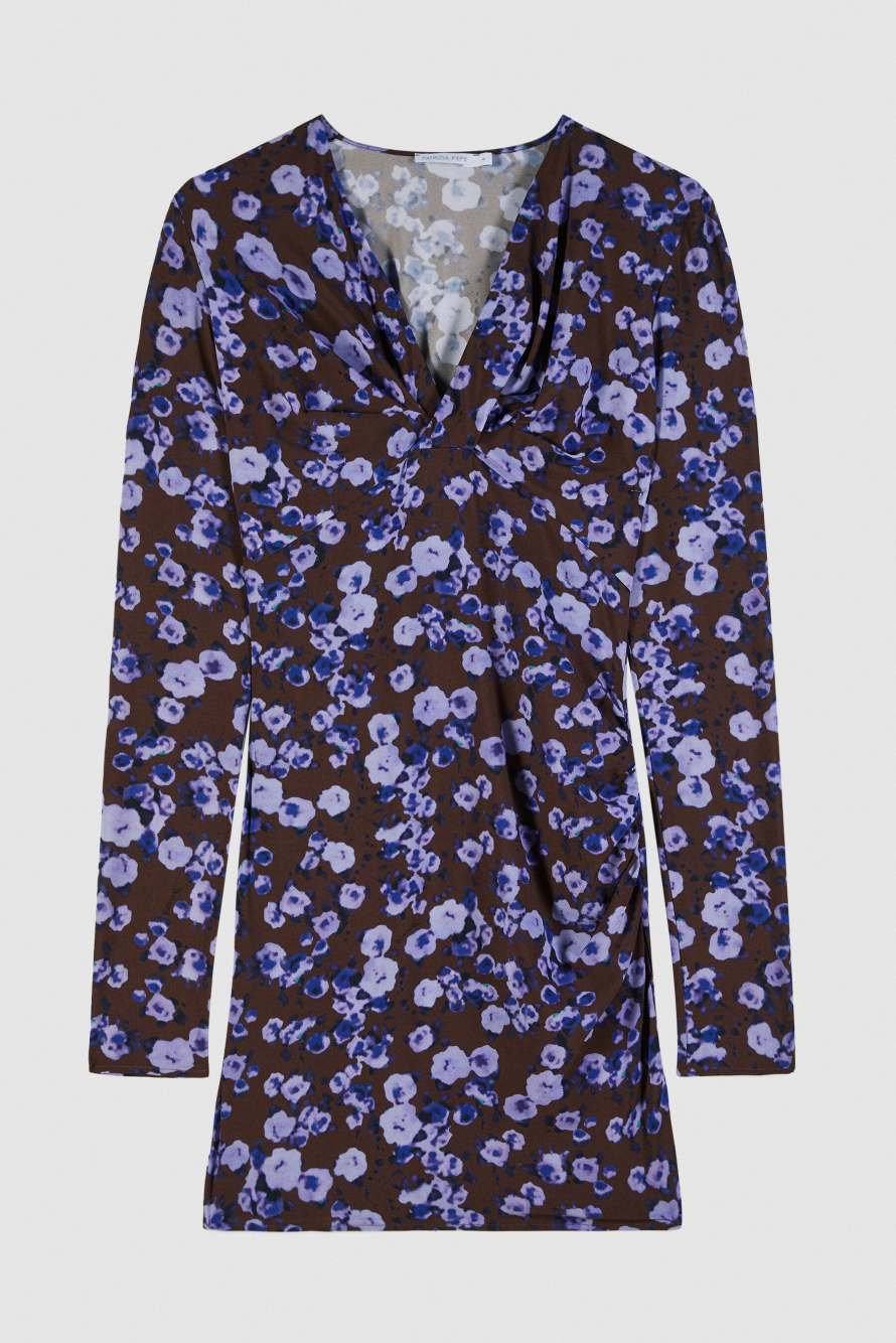 Мини-платье с цветочным принтом и узлом спереди, Абстрактная фантазия, Patrizia Pepe