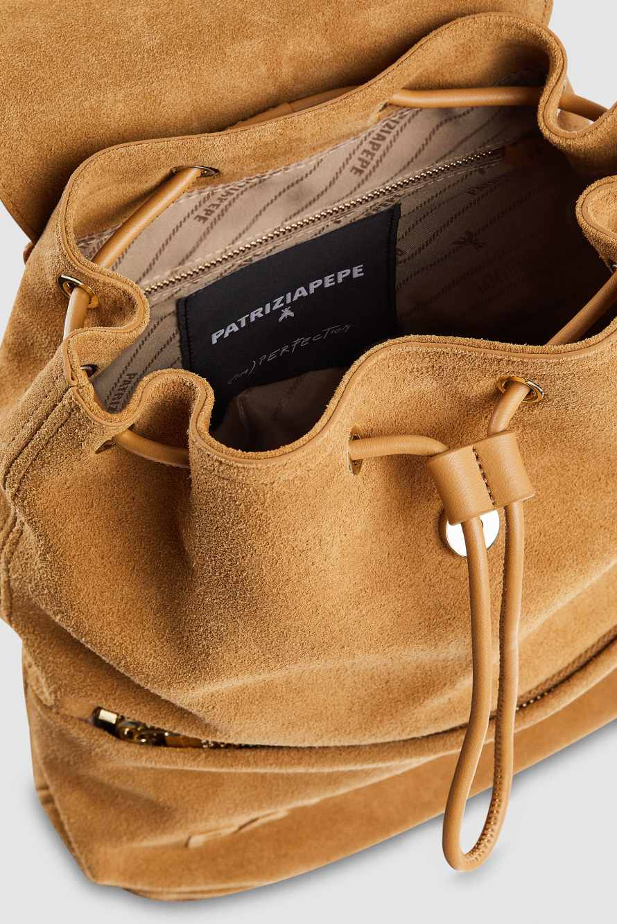IM(PERFECTION) backpack in suede, Beige, Patrizia Pepe
