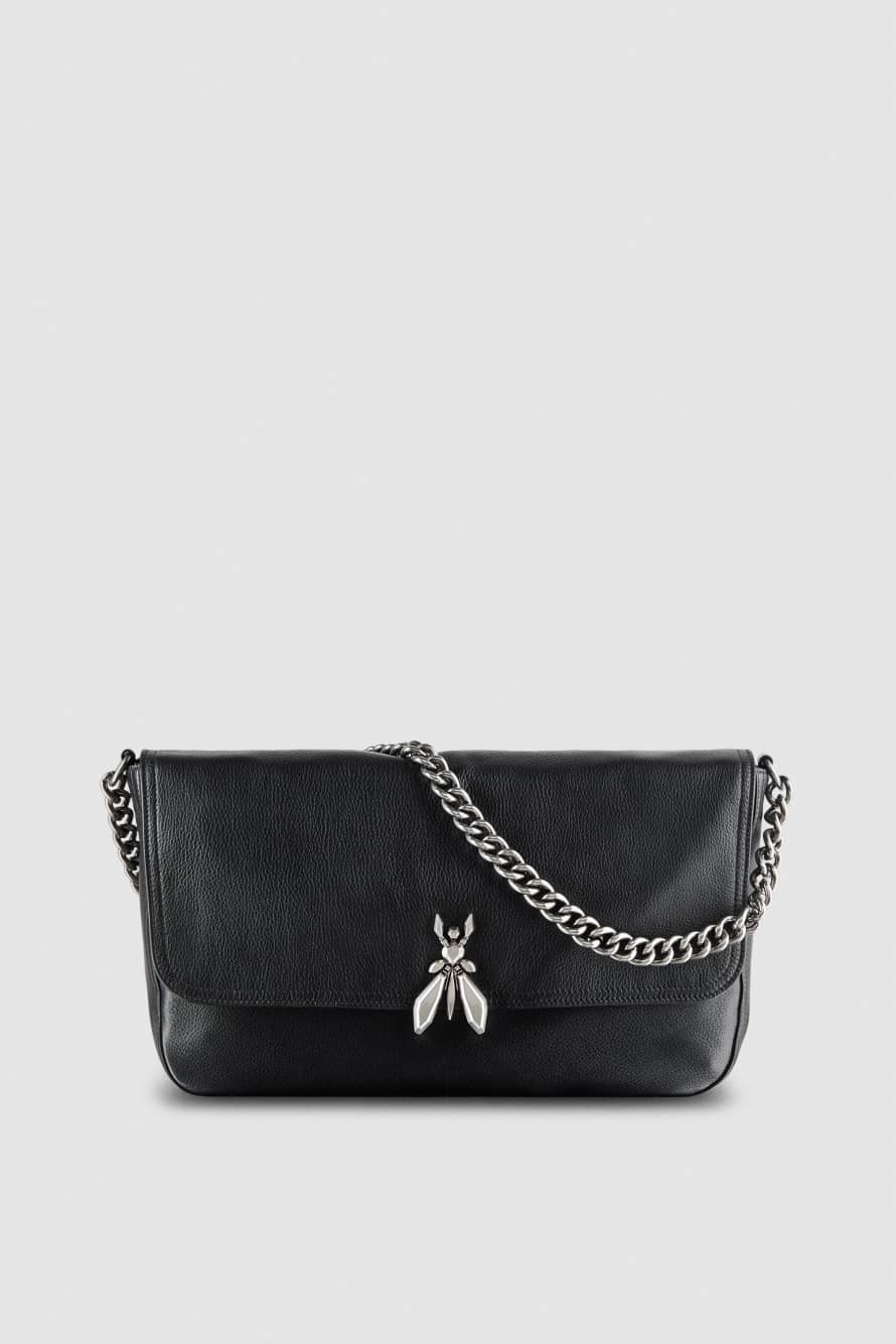 Large "ESSENTIAL" Fly shoulder bag in leather with chain, Black, Patrizia Pepe