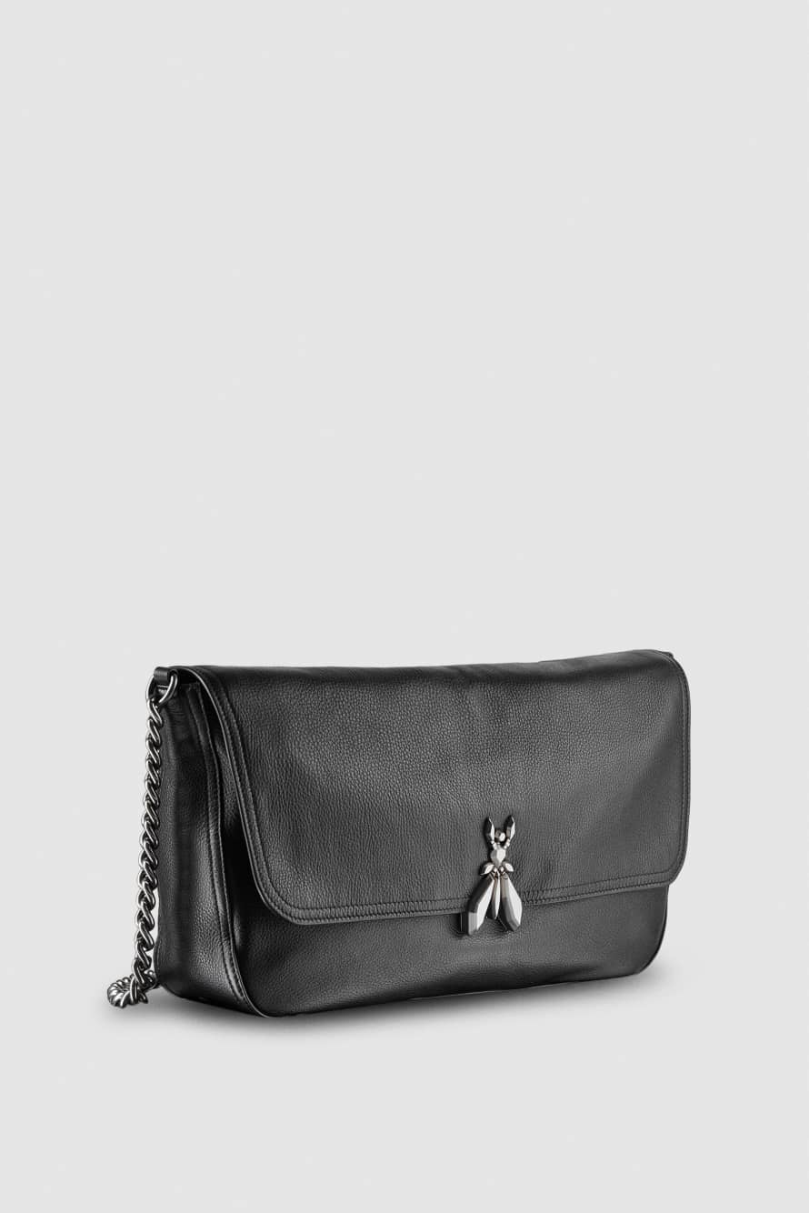 Large "ESSENTIAL" Fly shoulder bag in leather with chain, Black, Patrizia Pepe