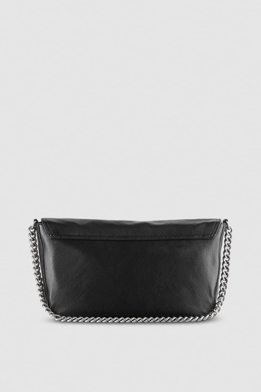 Large "ESSENTIAL" Fly shoulder bag in leather with chain, Black, Patrizia Pepe