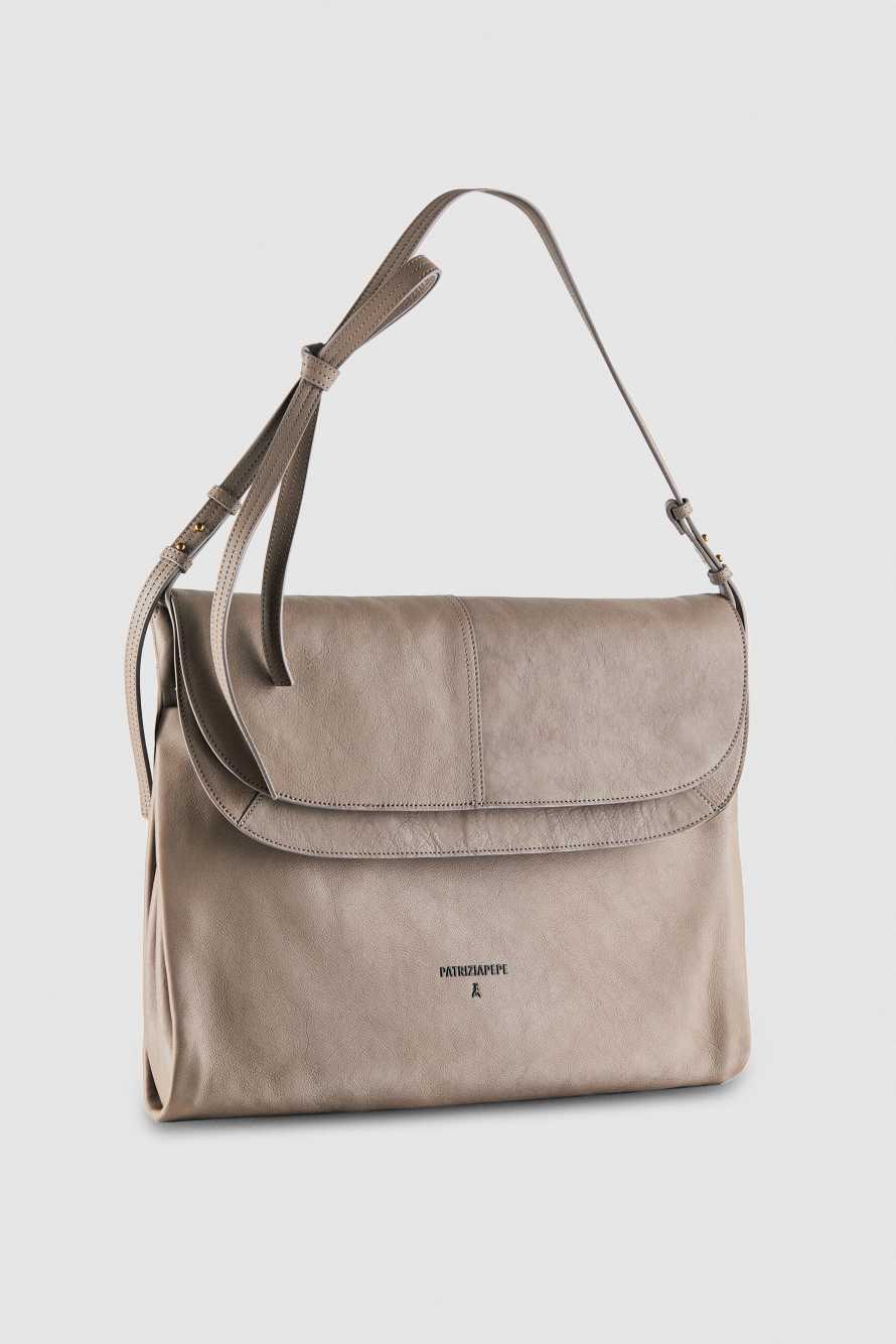 Radical Boho flap leather bag with adjustable strap, Beige, Patrizia Pepe