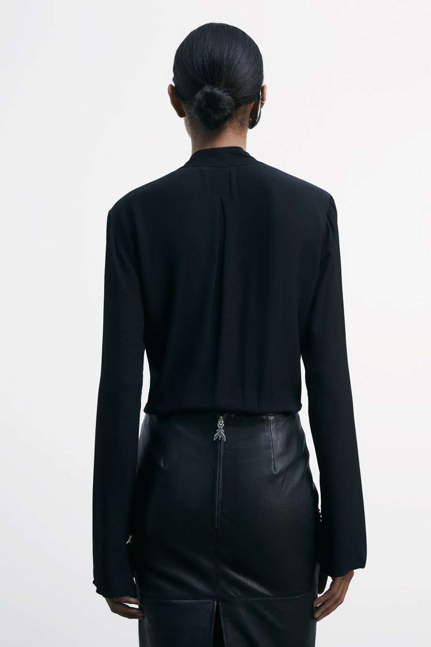 "ESSENTIAL" viscose blouse with sash, Black, Patrizia Pepe
