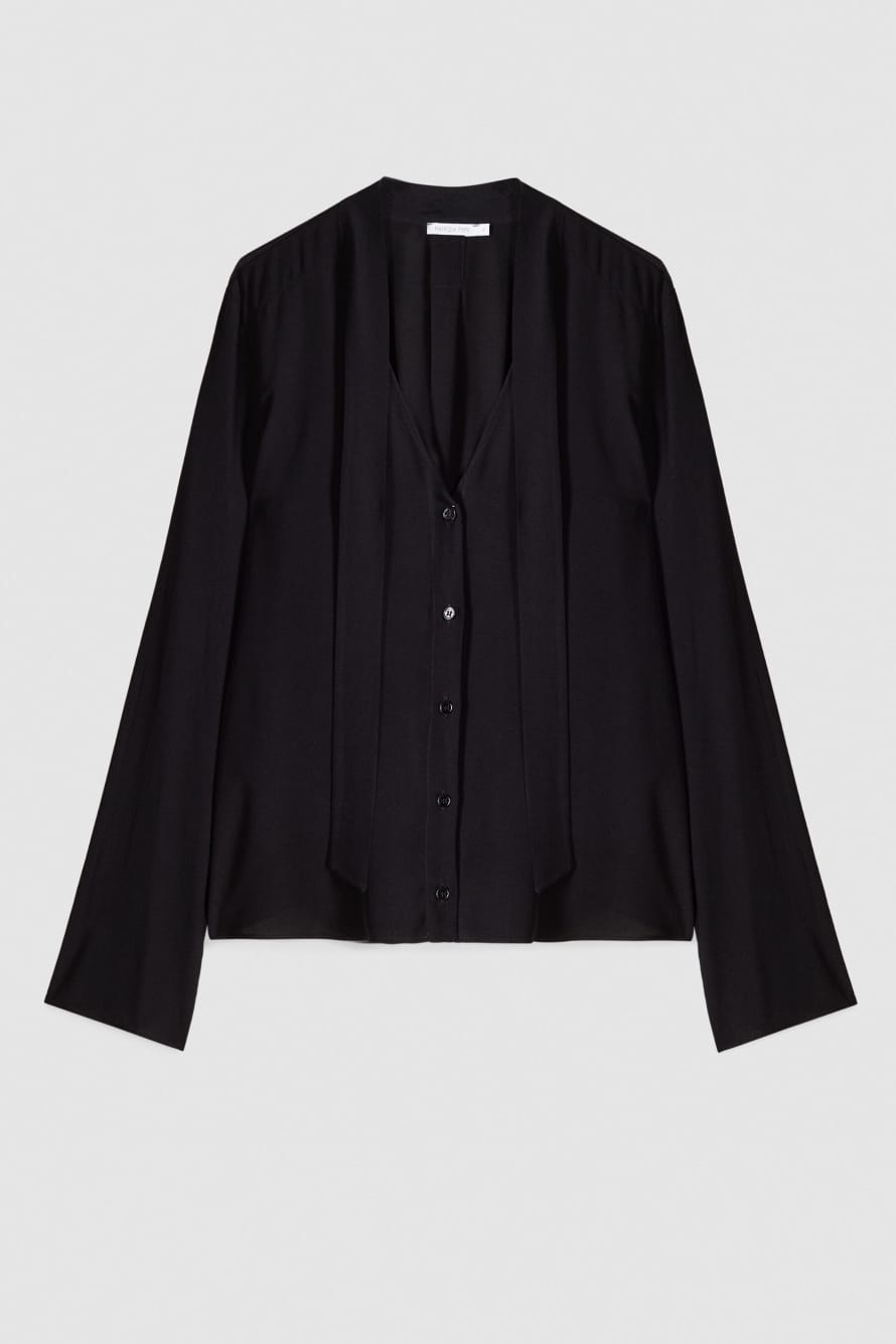 "ESSENTIAL" viscose blouse with sash, Black, Patrizia Pepe