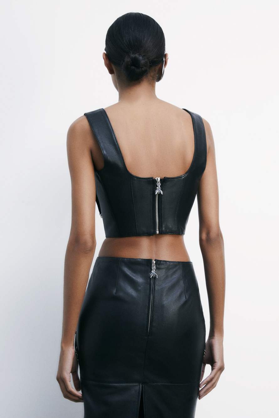 Leather Corset with piercing details, Black, Patrizia Pepe