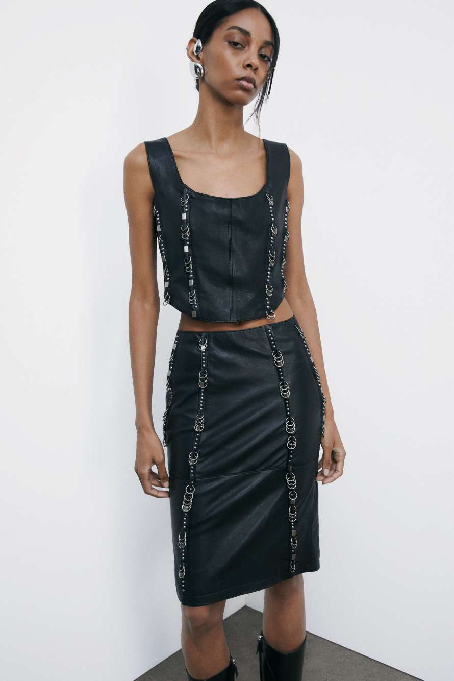 Leather Corset with piercing details, Black, Patrizia Pepe