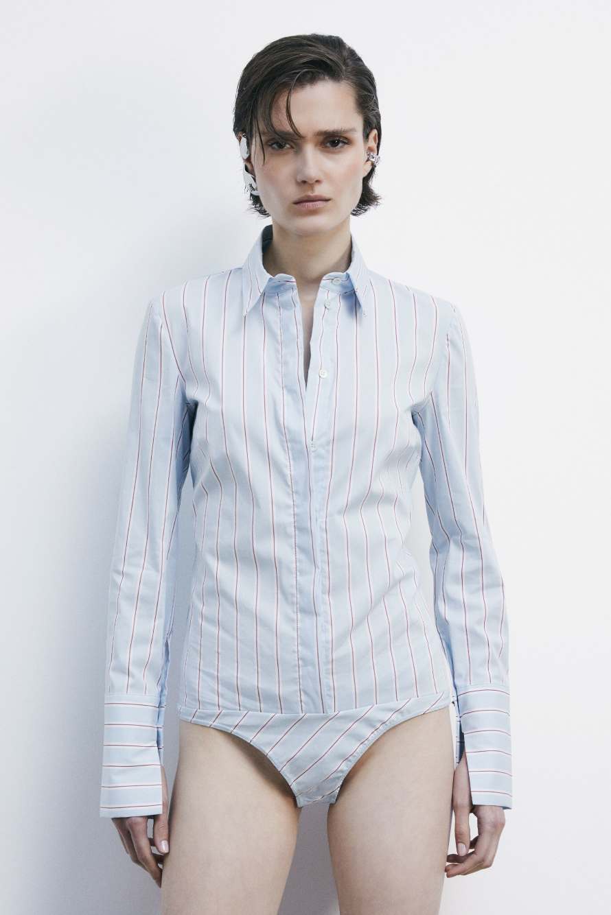 Camicia body a manica lunga a righe, Righe, Patrizia Pepe