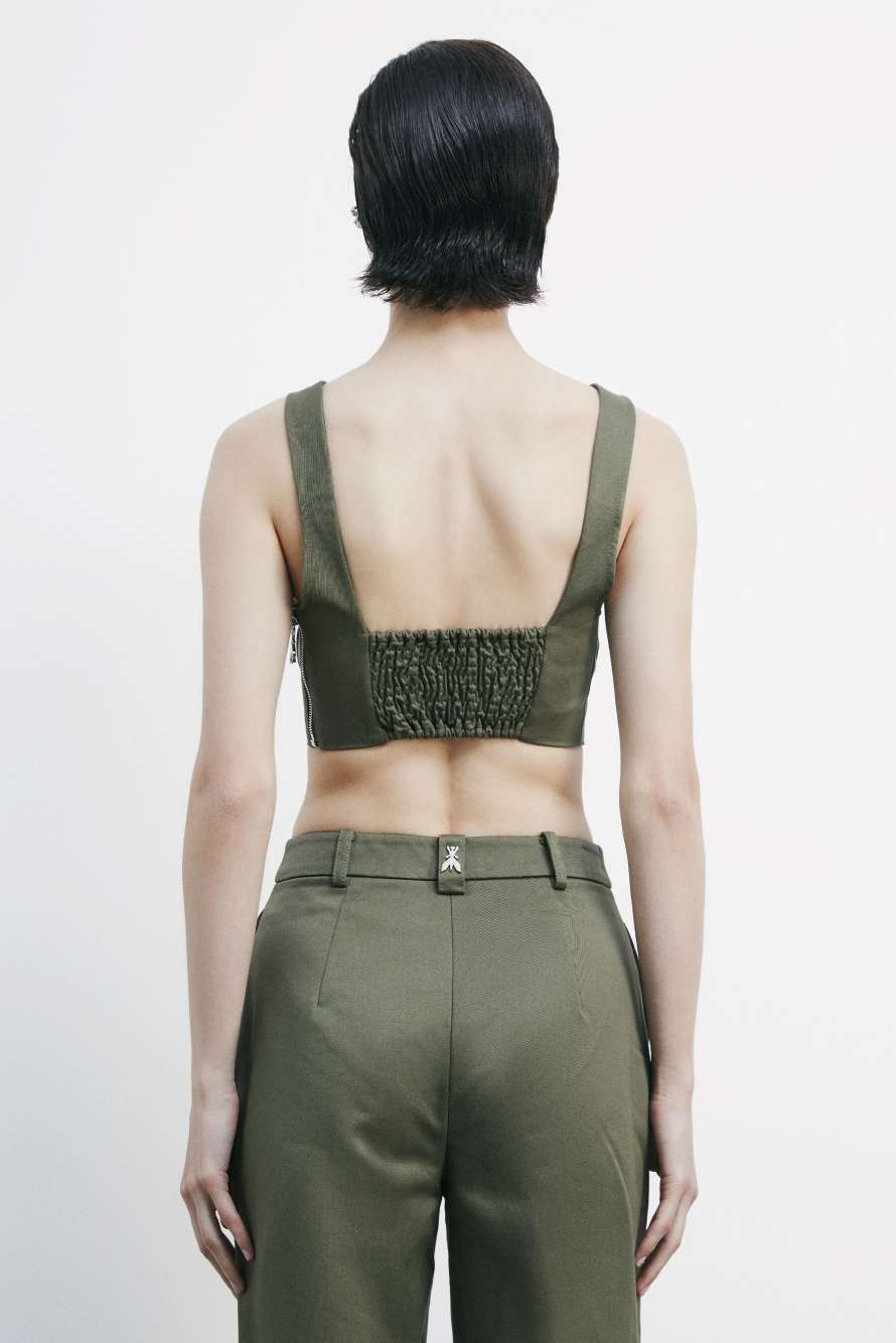 Cotton bustier crop top with cut-out, Green, Patrizia Pepe
