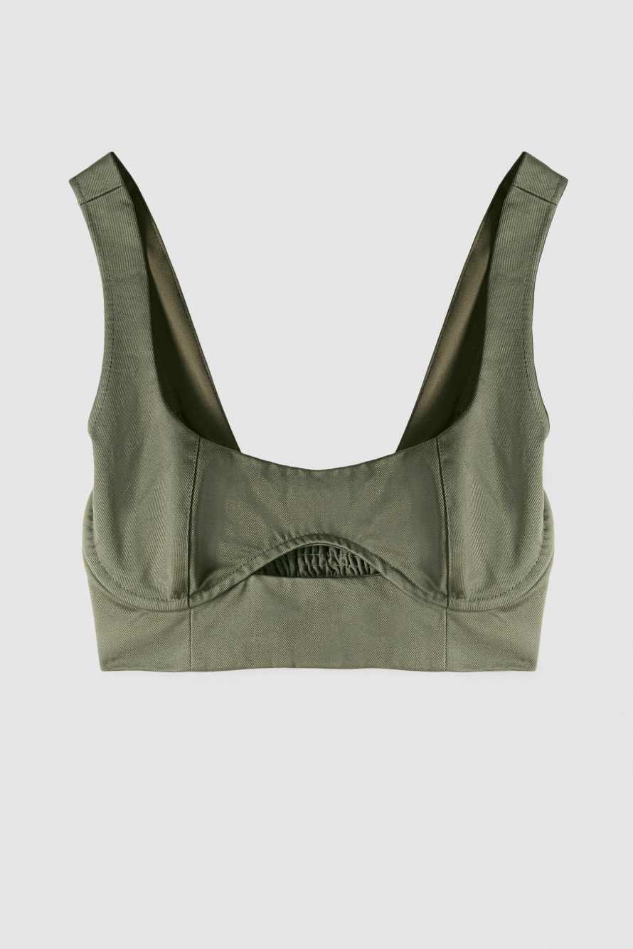 Cotton bustier crop top with cut-out, Green, Patrizia Pepe