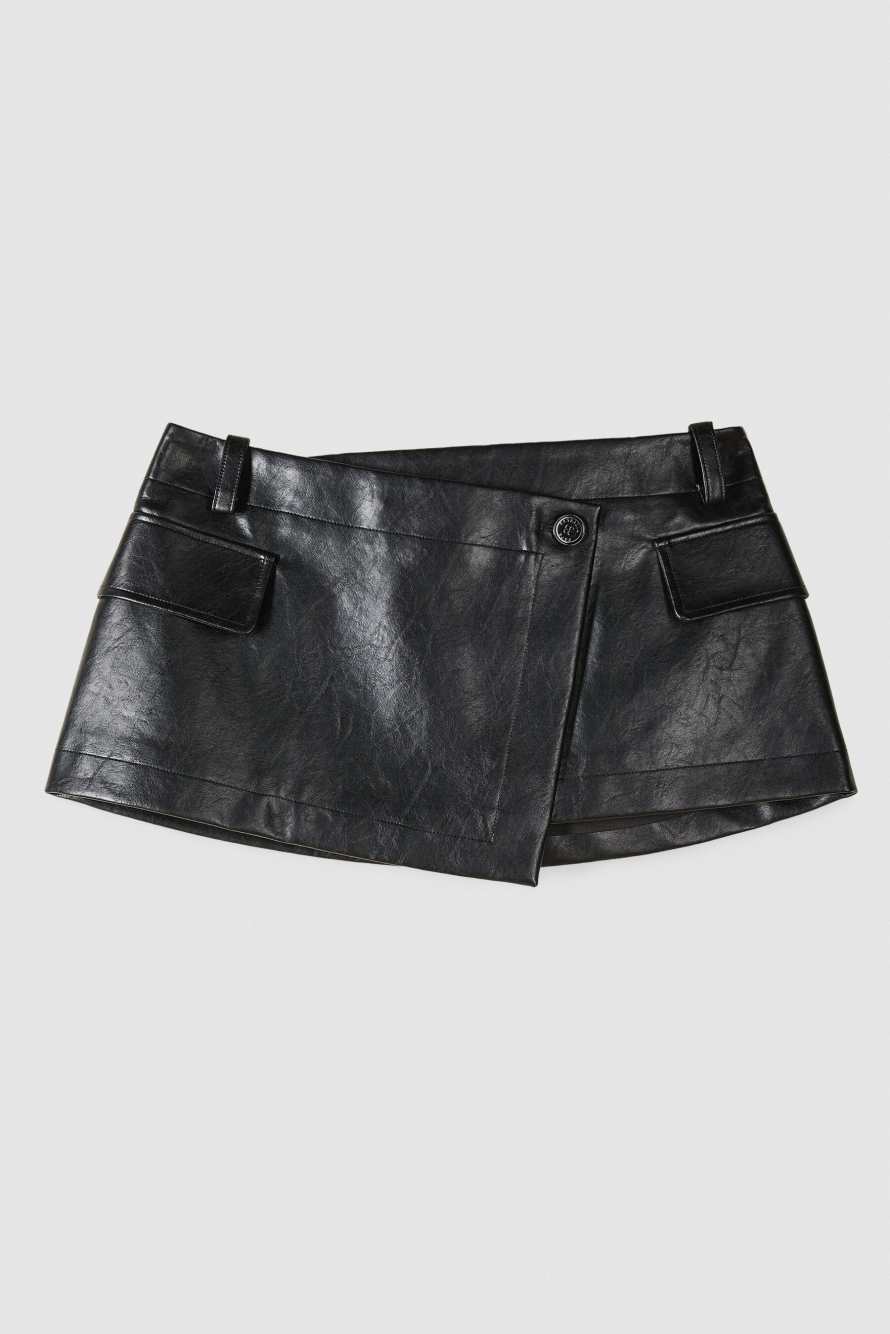 Skirt effect belt in coated fabric, Black, Patrizia Pepe