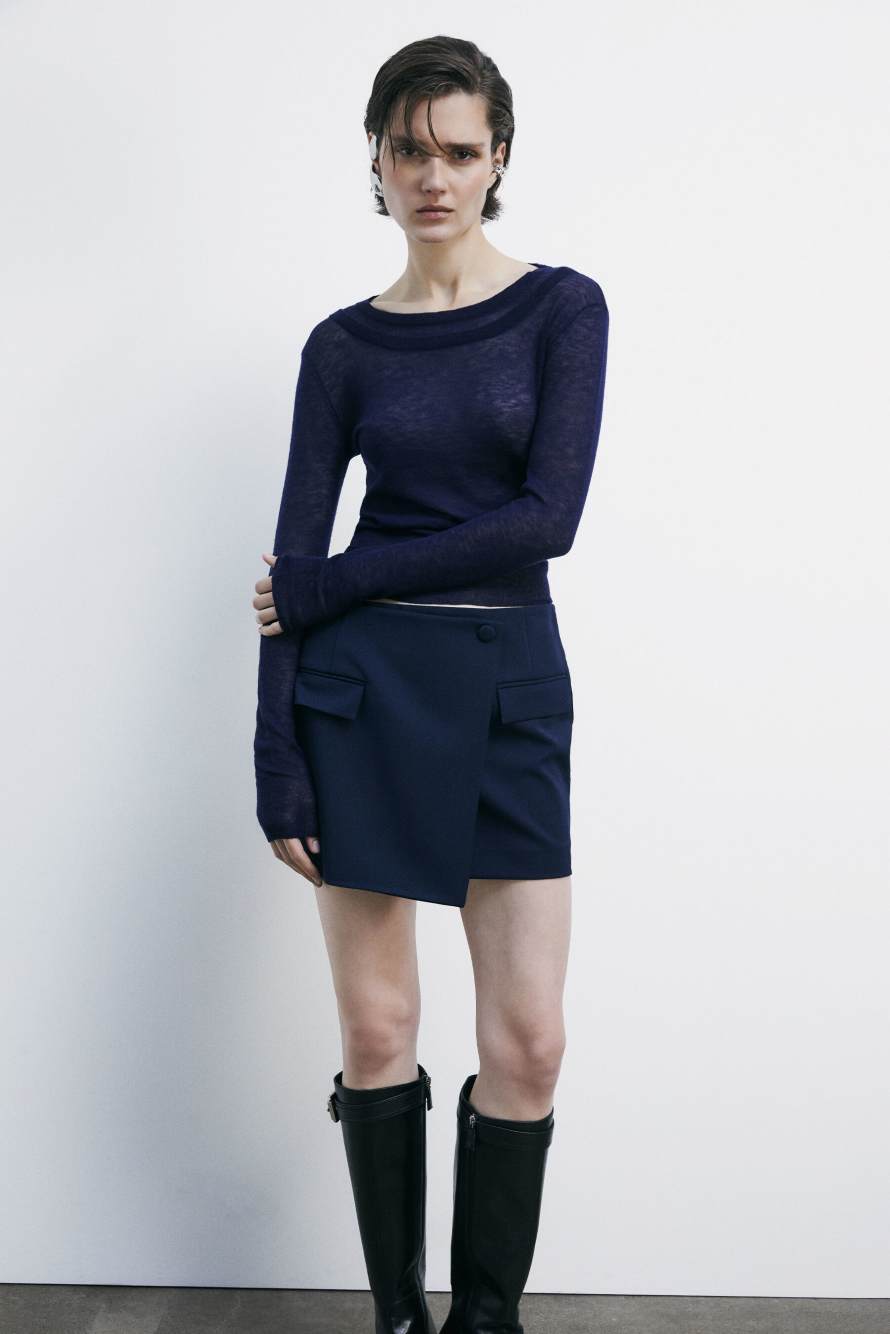 Gabardine wrap miniskirt, Blue, Patrizia Pepe