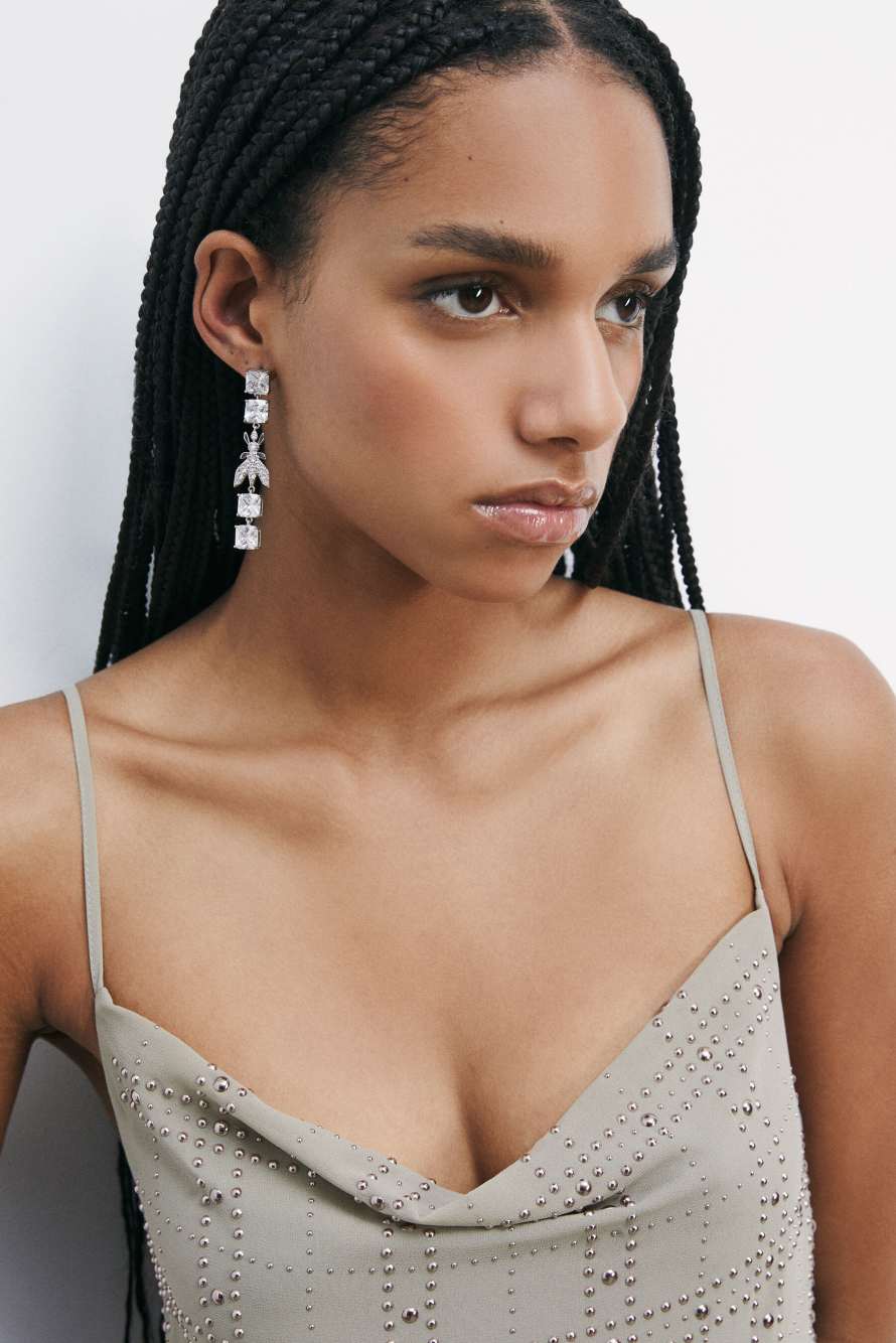 Асимметричные серьги с бриллиантовой огранкой, Серебристый, Patrizia Pepe