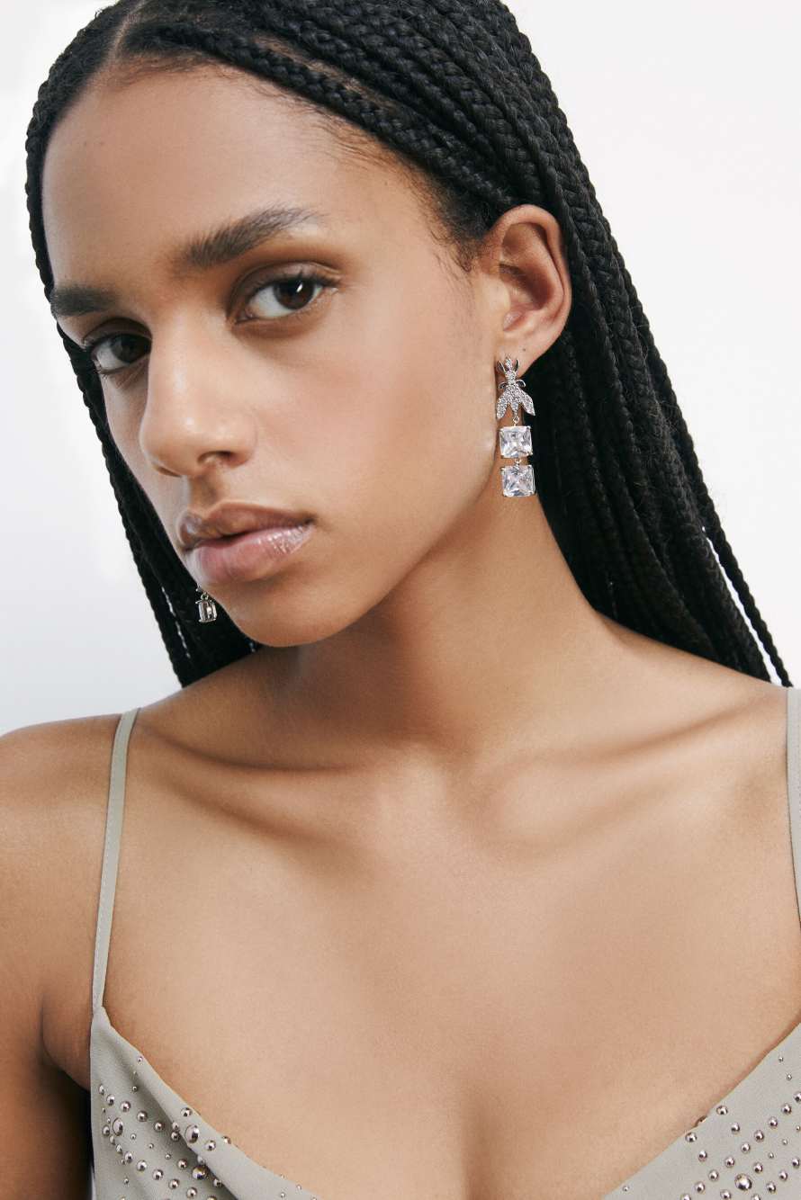 Асимметричные серьги с бриллиантовой огранкой, Серебристый, Patrizia Pepe
