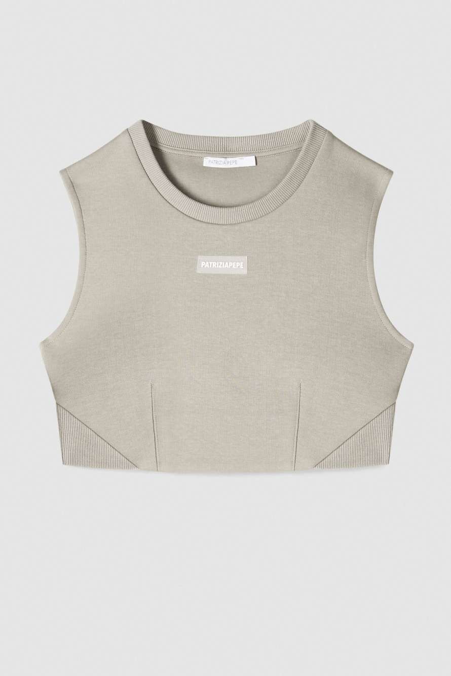 Crop top stretch smanicato, Beige, Patrizia Pepe