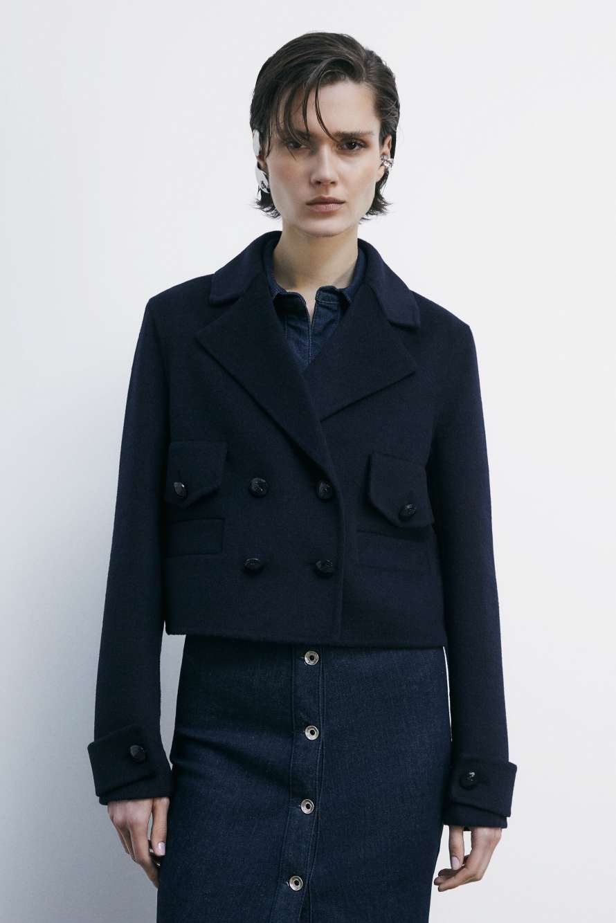 Короткая куртка из смесовой шерсти, Синий, Patrizia Pepe