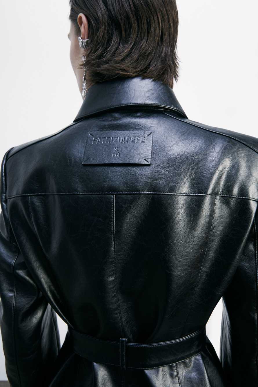 Jacket with belt in coated fabric, Black, Patrizia Pepe