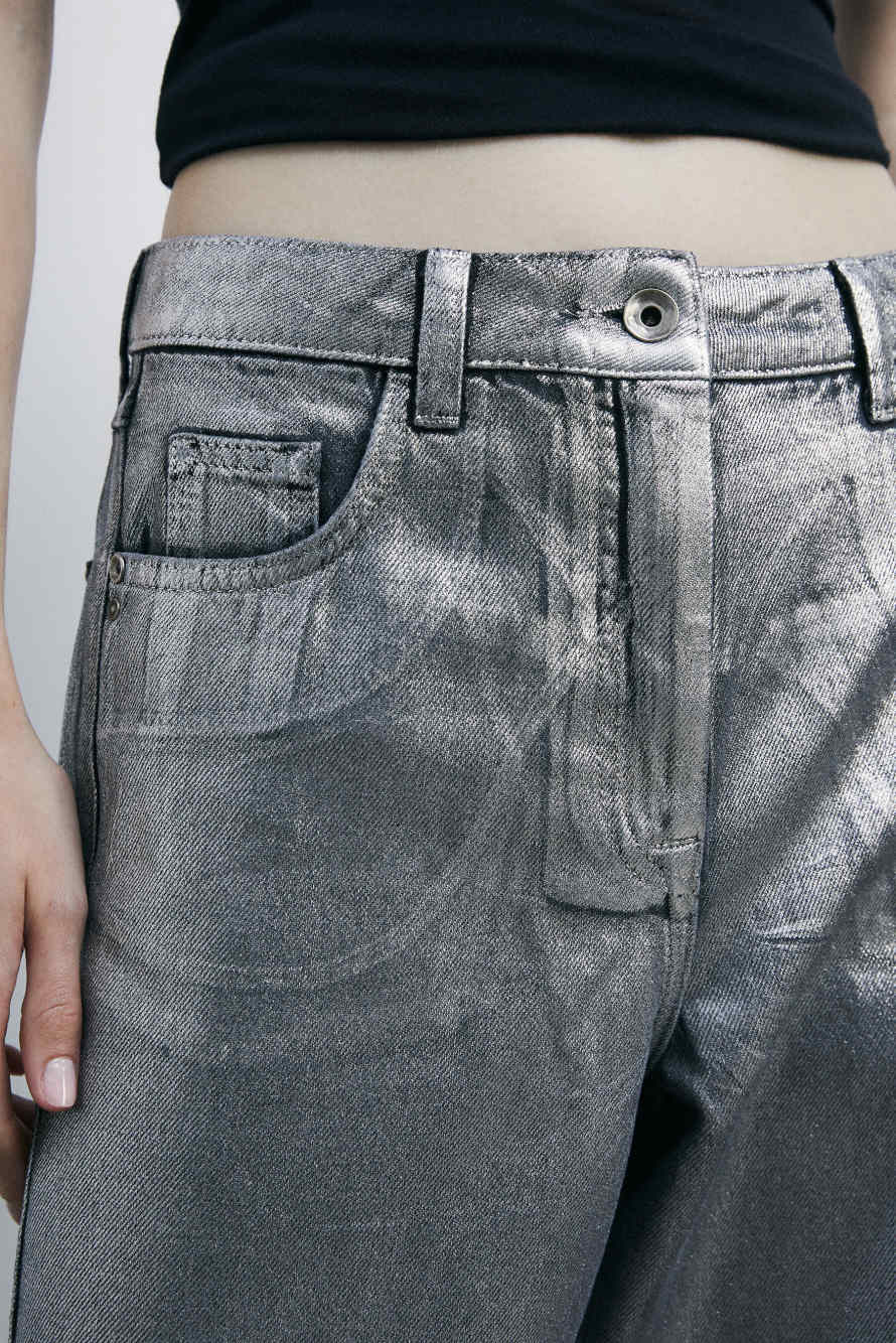 Широкие джинсы с металлическим эффектом, Серебристый, Patrizia Pepe