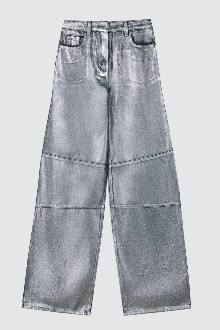 Широкие джинсы с металлическим эффектом, Серебристый, Patrizia Pepe
