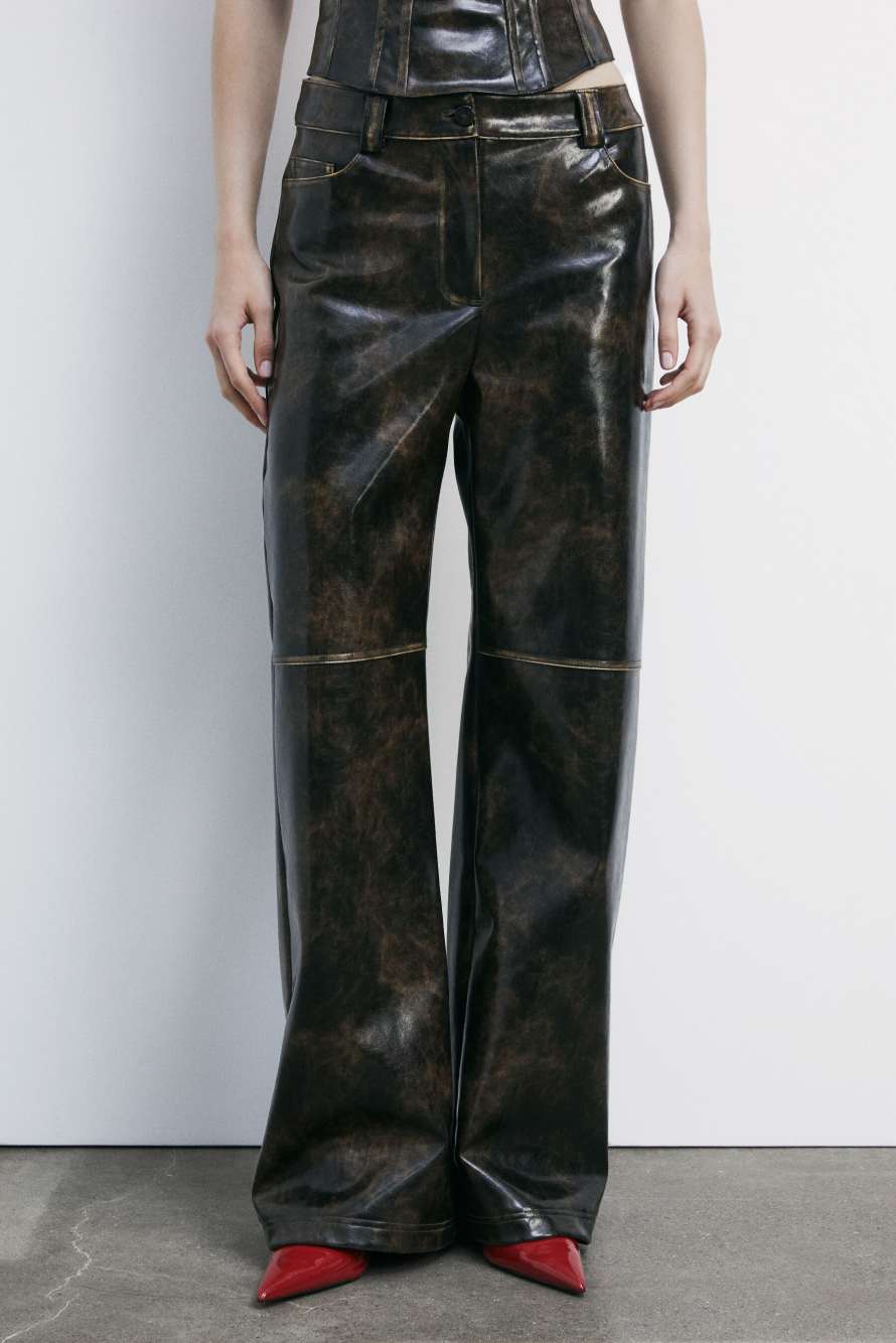 Pantaloni larghi in tessuto spalmato, Marrone, Patrizia Pepe