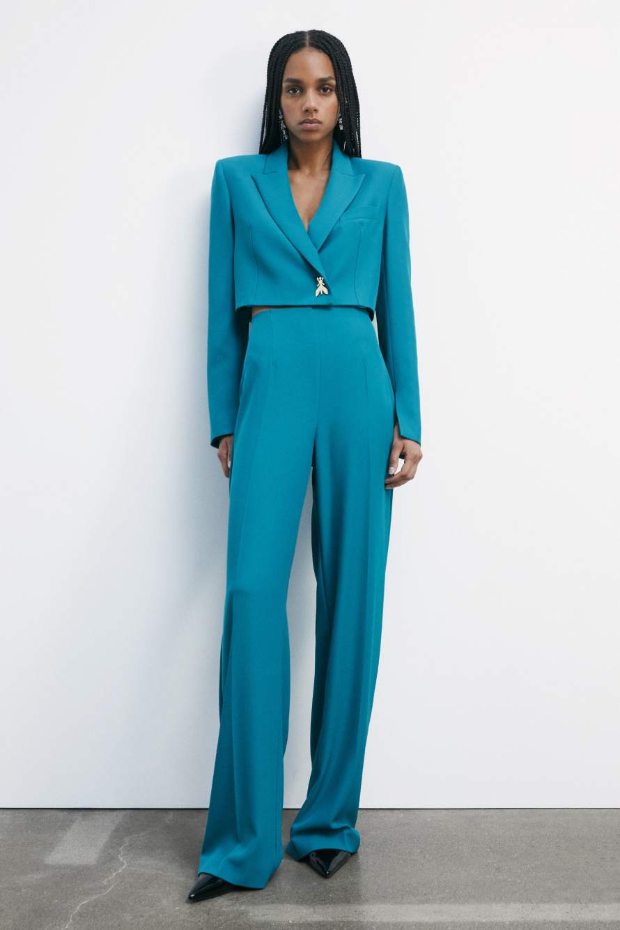 Cropped blazer with Fly button, Green, Patrizia Pepe