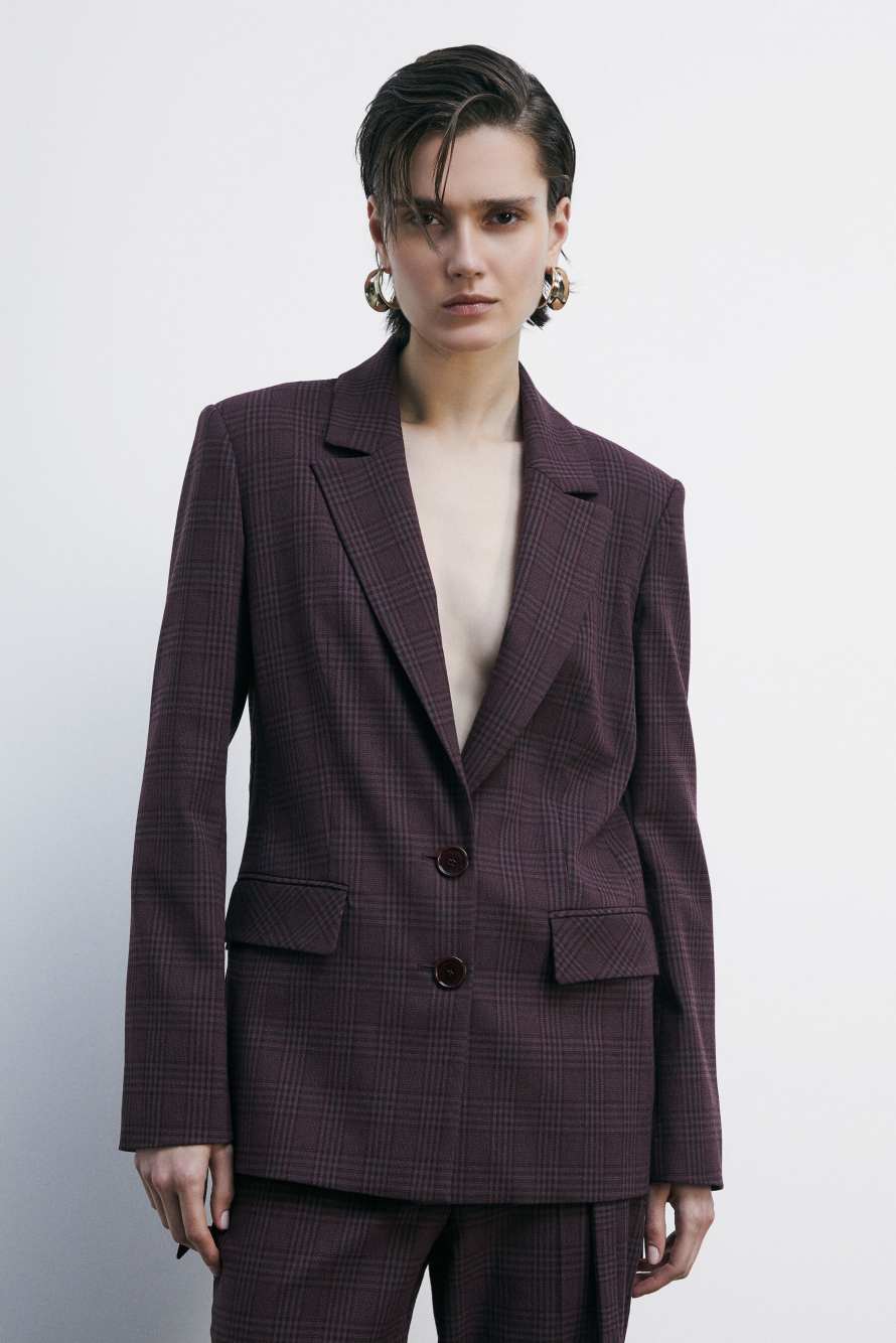 Blazer &agrave; carreaux avec fermeture &agrave; deux boutons, Bordeaux, Patrizia Pepe