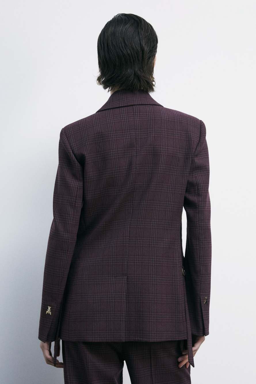 Blazer &agrave; carreaux avec fermeture &agrave; deux boutons, Bordeaux, Patrizia Pepe