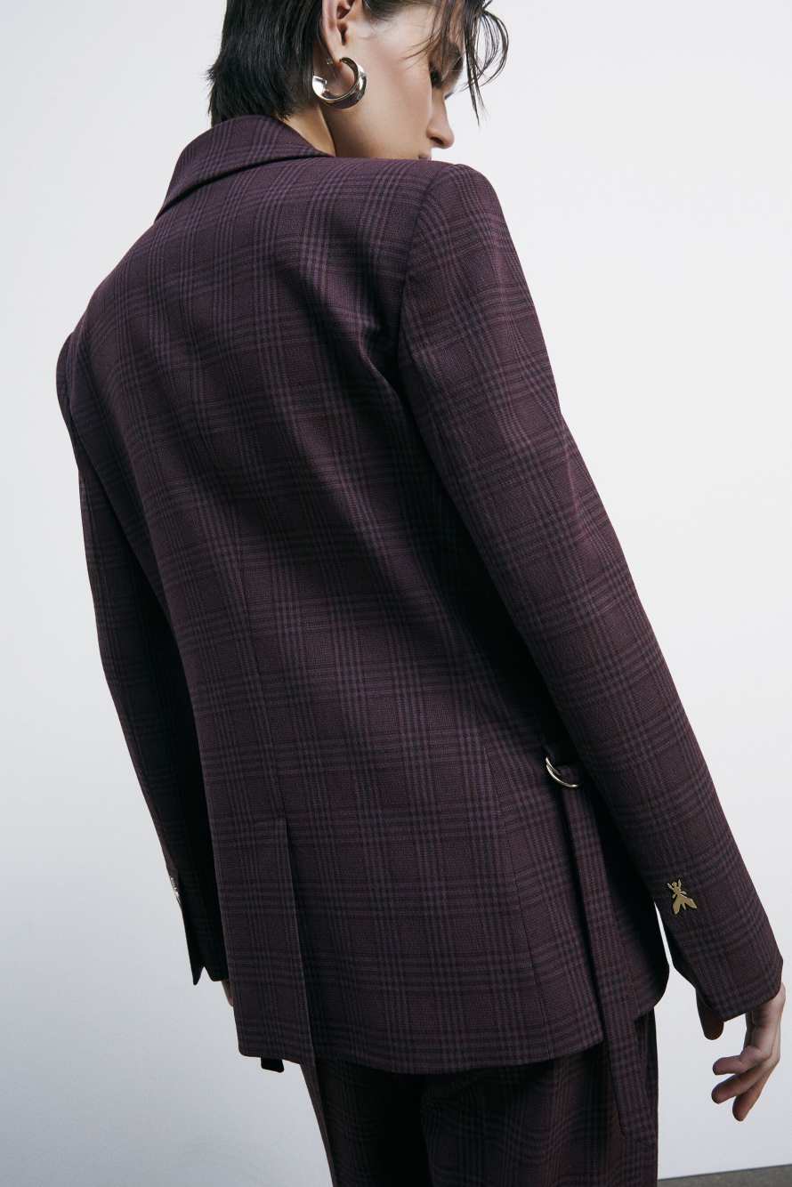 Blazer &agrave; carreaux avec fermeture &agrave; deux boutons, Bordeaux, Patrizia Pepe