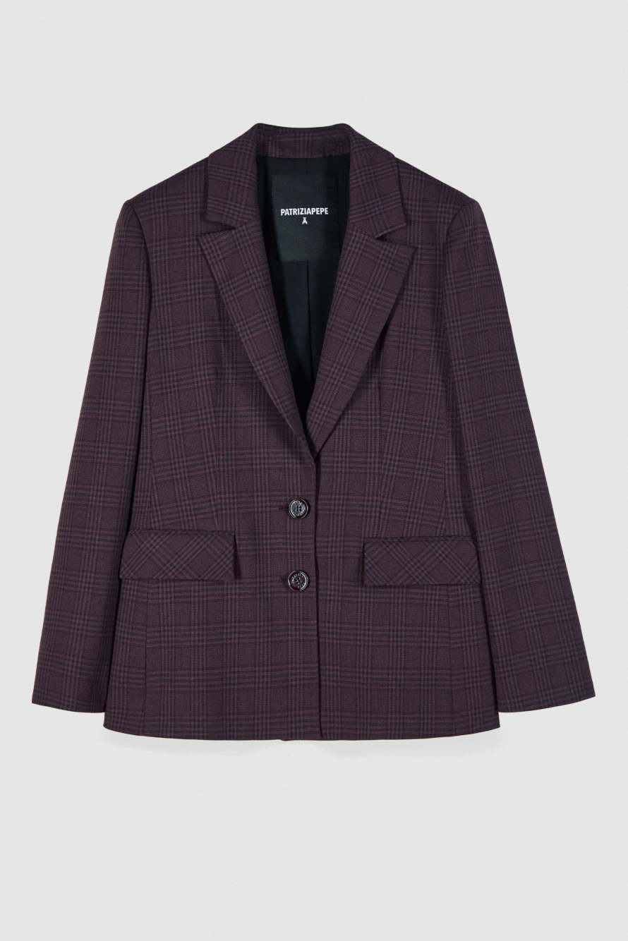 Blazer &agrave; carreaux avec fermeture &agrave; deux boutons, Bordeaux, Patrizia Pepe