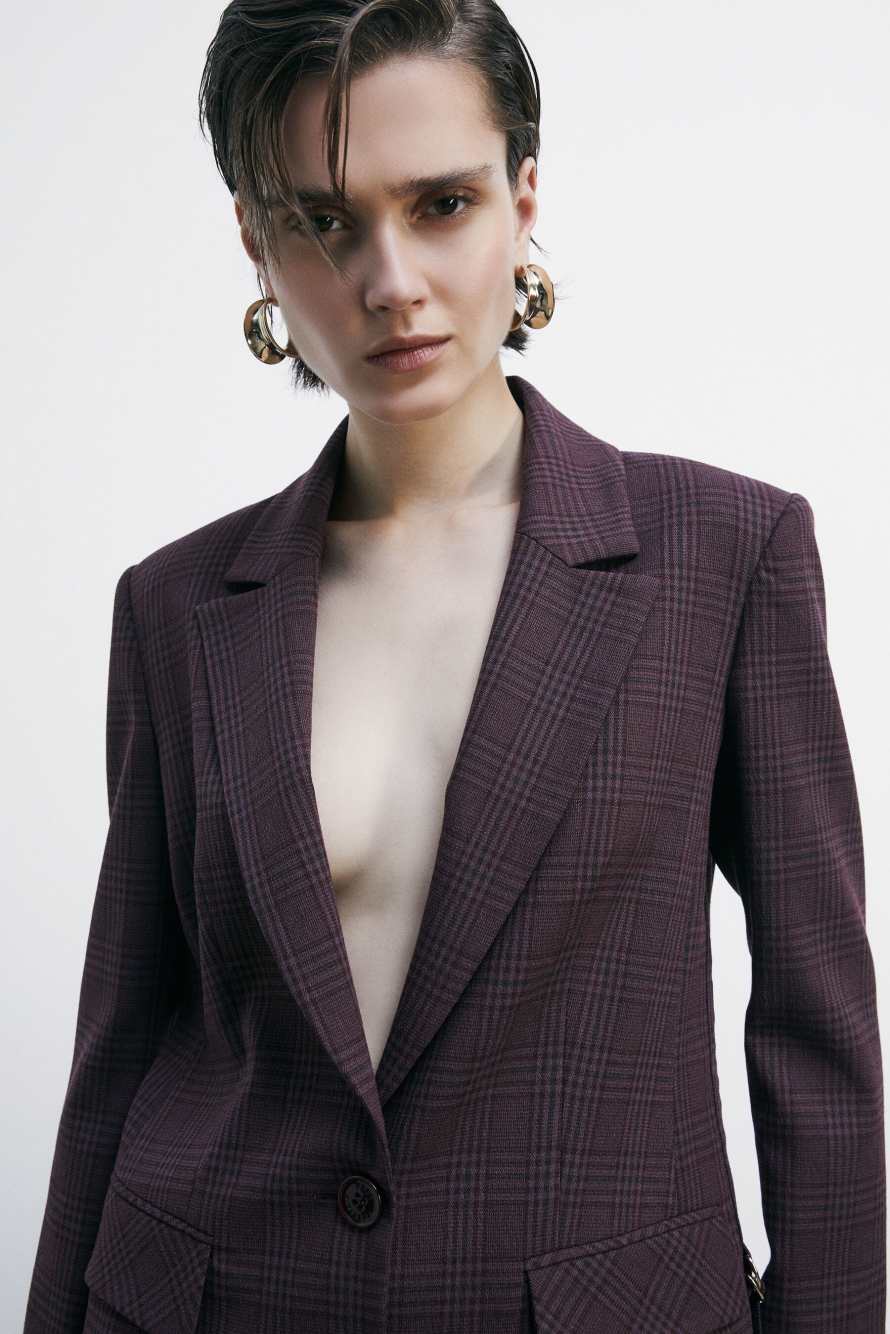 Blazer &agrave; carreaux avec fermeture &agrave; deux boutons, Bordeaux, Patrizia Pepe