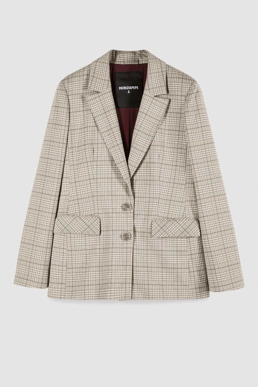 Fluid checked blazer with two-buttons, Beige, Patrizia Pepe