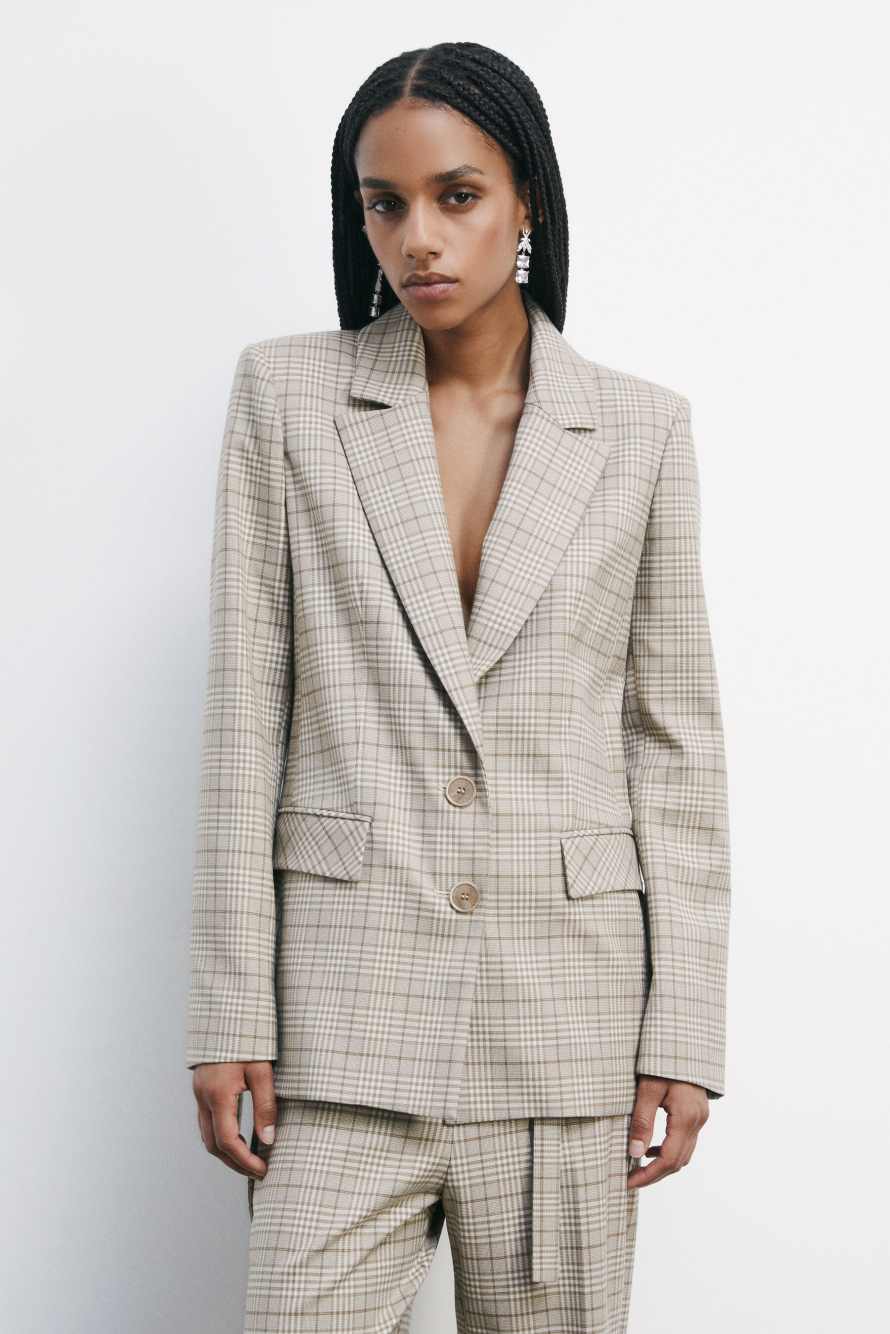Fluid checked blazer with two-buttons, Beige, Patrizia Pepe