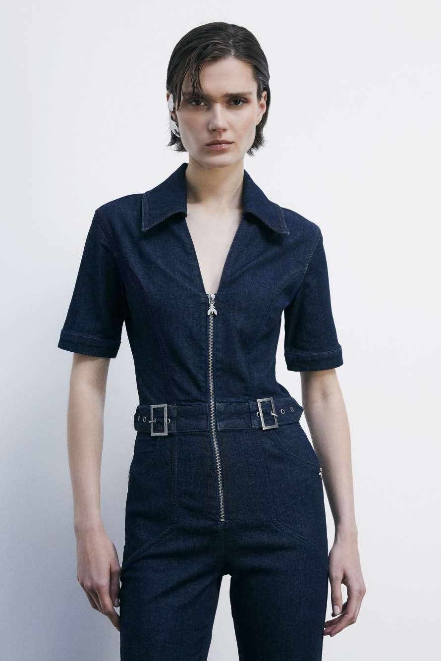 Джинсовый комбинезон с короткими рукавами, Синий, Patrizia Pepe