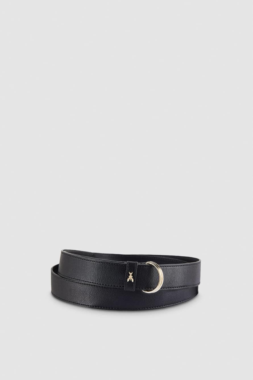 Leather belt with round buckle, Black, Patrizia Pepe