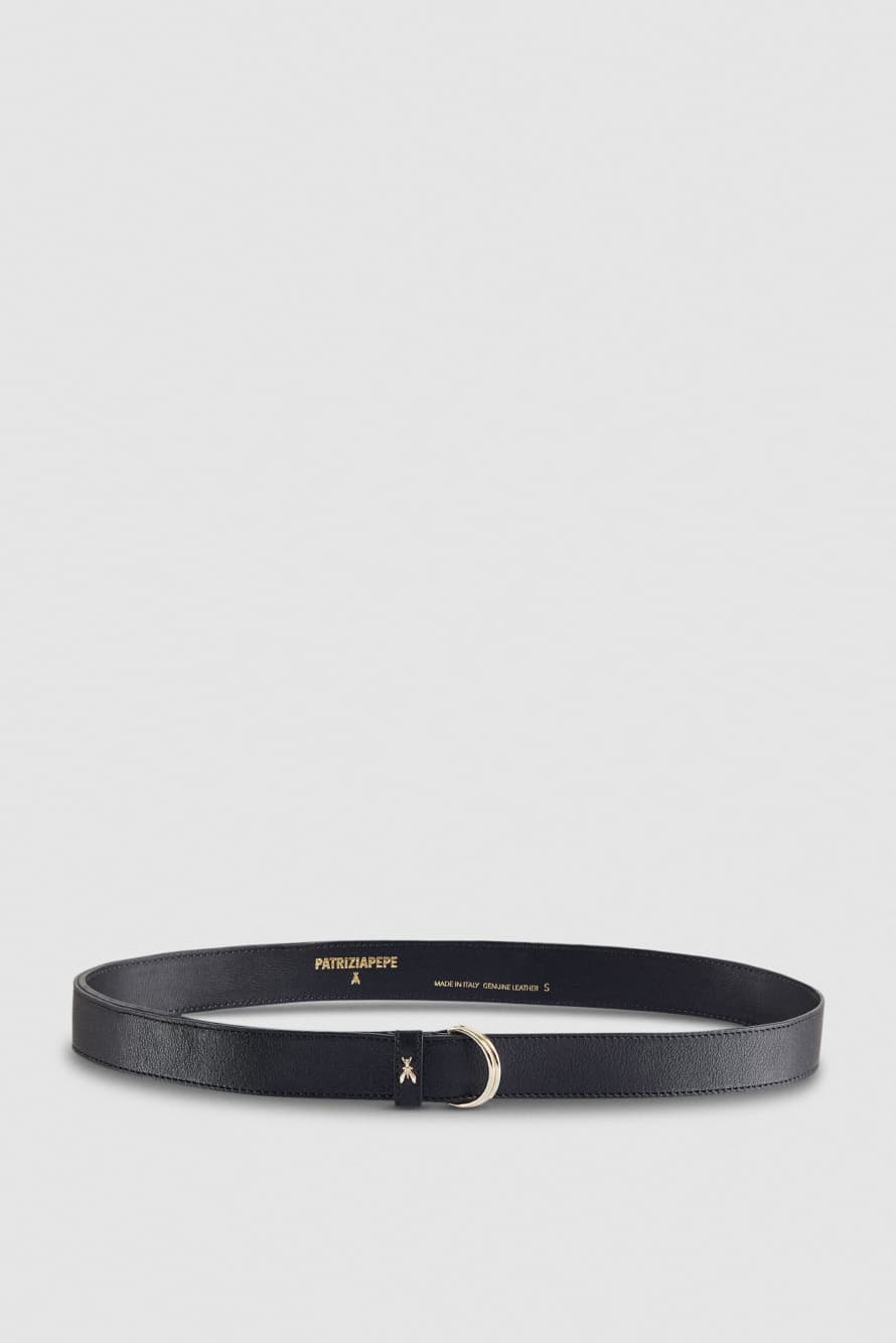 Leather belt with round buckle, Black, Patrizia Pepe