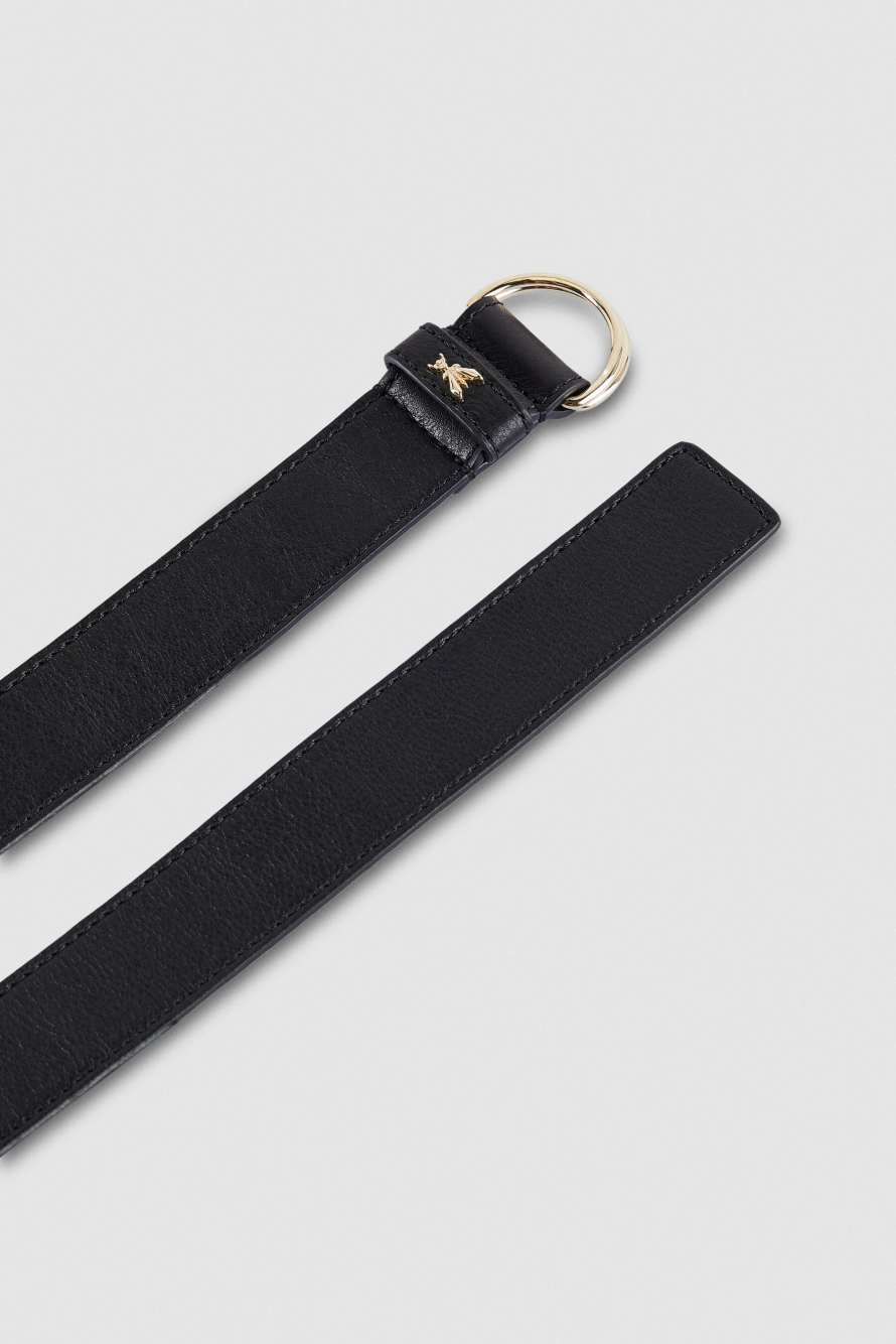 Leather belt with round buckle, Black, Patrizia Pepe