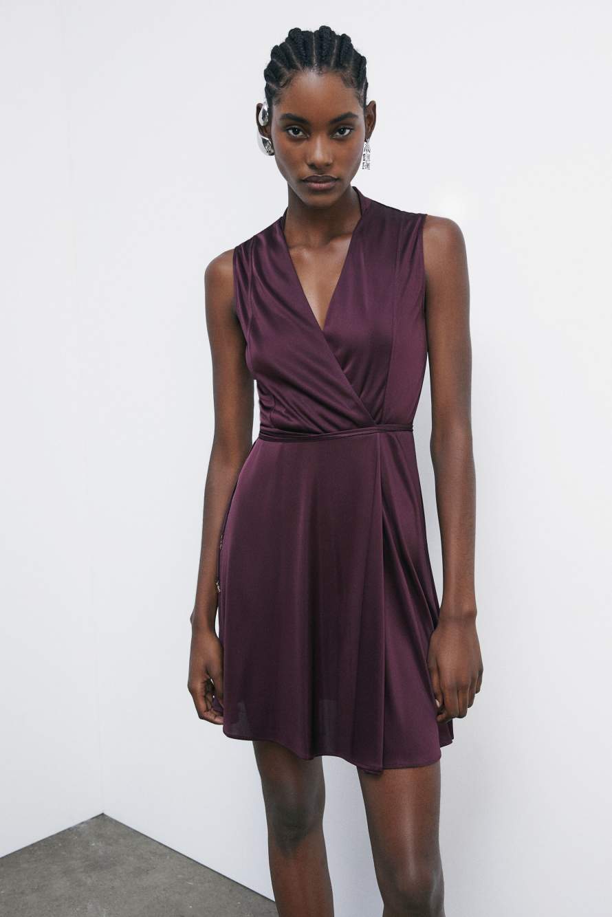 Mini wrap dress in shiny jersey, Bordeaux, Patrizia Pepe