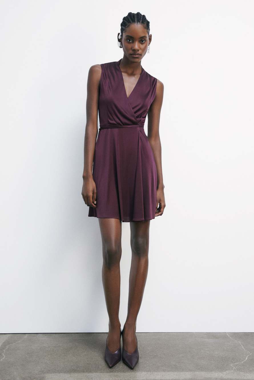 Mini wrap dress in shiny jersey, Bordeaux, Patrizia Pepe