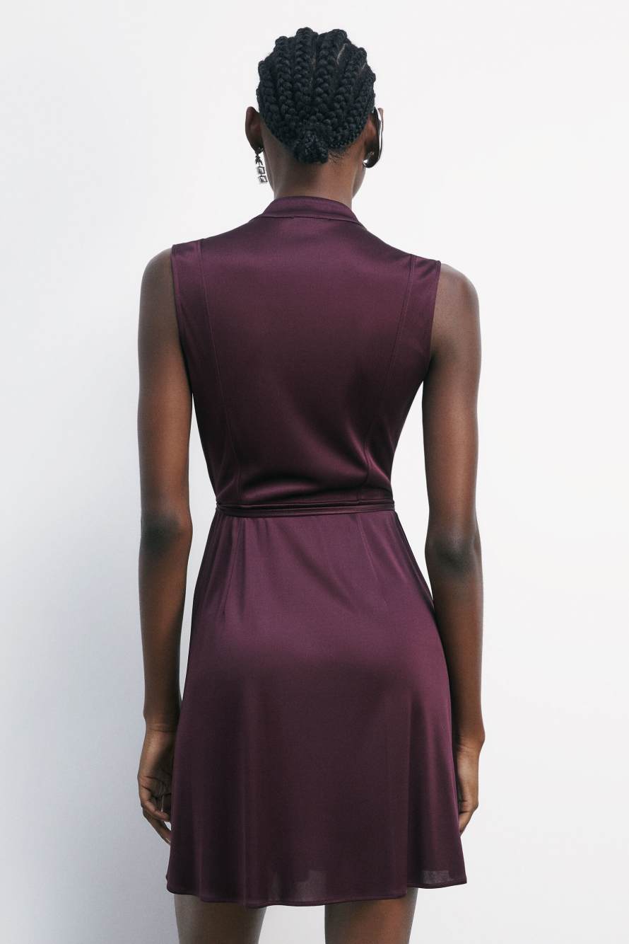 Mini wrap dress in shiny jersey, Bordeaux, Patrizia Pepe