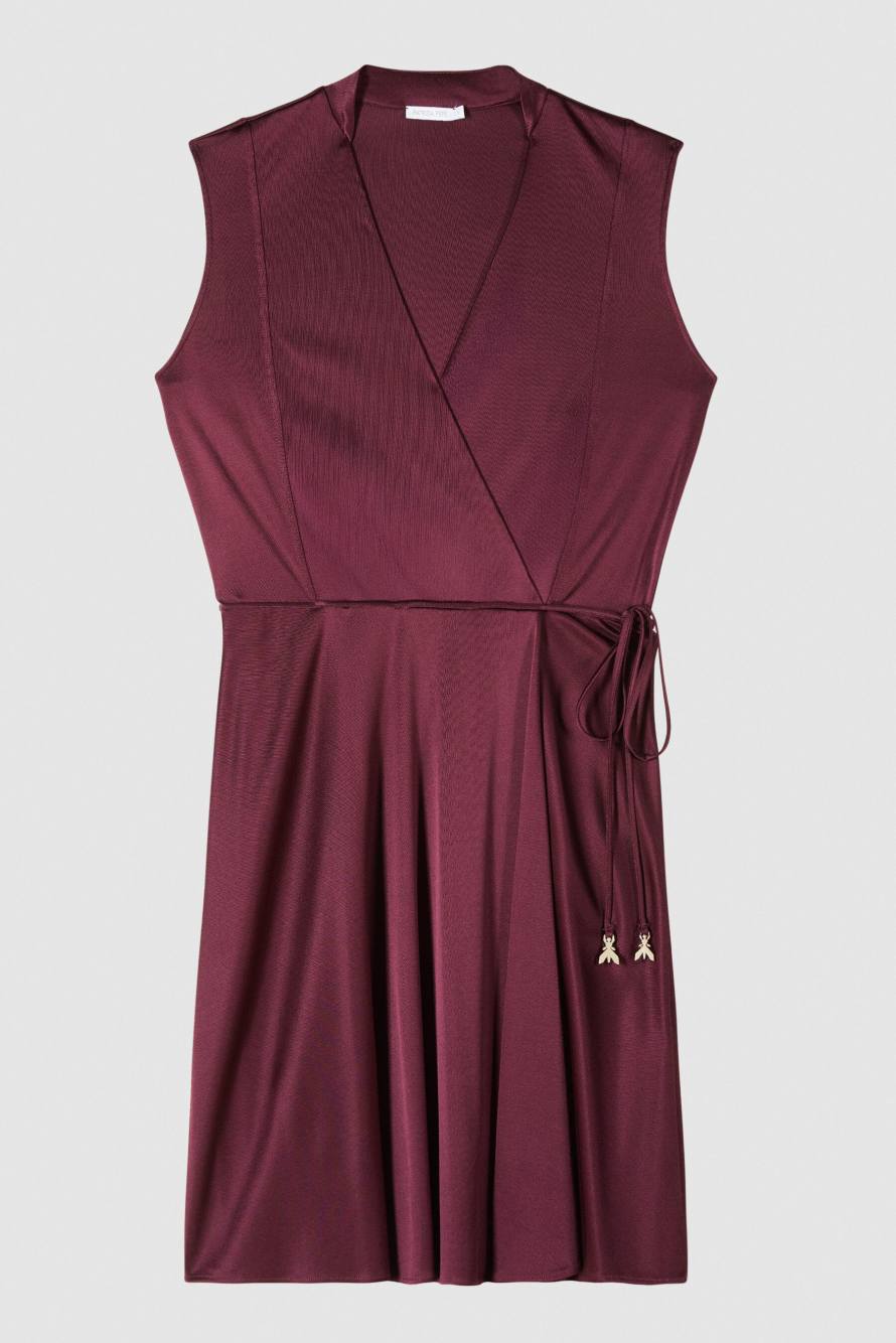 Mini wrap dress in shiny jersey, Bordeaux, Patrizia Pepe