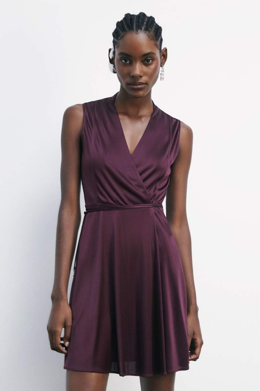 Mini wrap dress in shiny jersey, Bordeaux, Patrizia Pepe