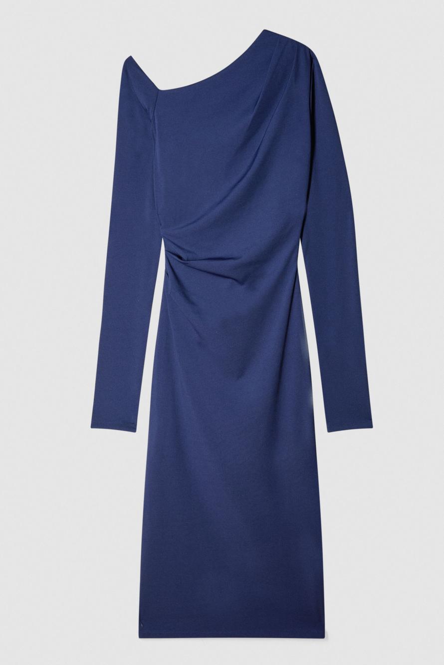 Обтягивающее миди-платье футляр на одно плечо, синий, Patrizia Pepe
