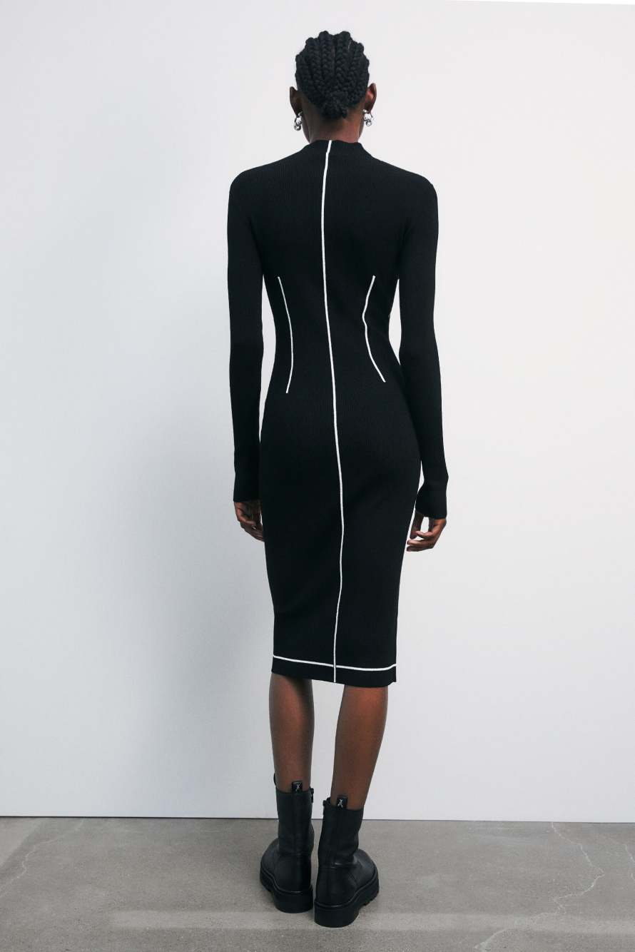 Миди-платье из трикотажа с воротником-гольфом и молнией по всей длине, чёрный / белый, Patrizia Pepe