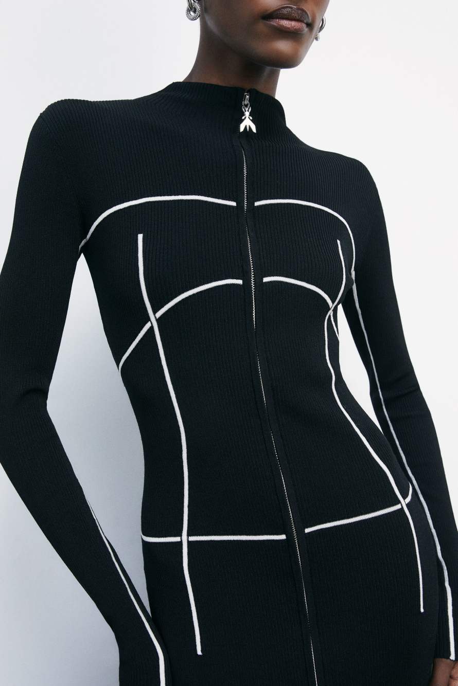 Миди-платье из трикотажа с воротником-гольфом и молнией по всей длине, чёрный / белый, Patrizia Pepe