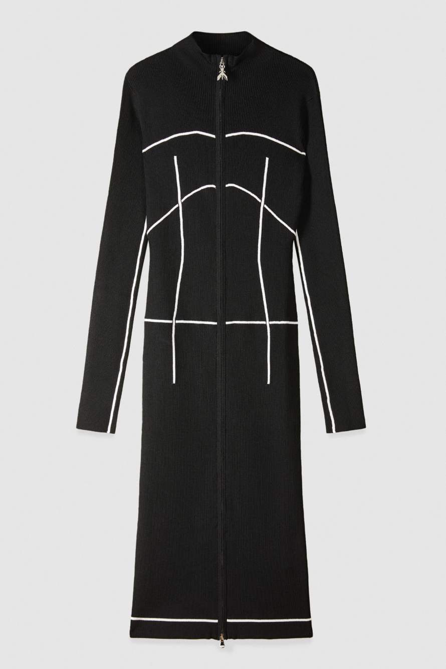 Миди-платье из трикотажа с воротником-гольфом и молнией по всей длине, чёрный / белый, Patrizia Pepe